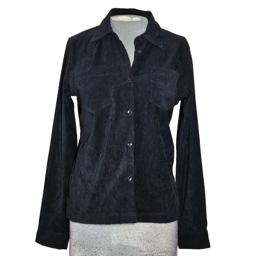 Black Faux Sude Button Down Top Size Small